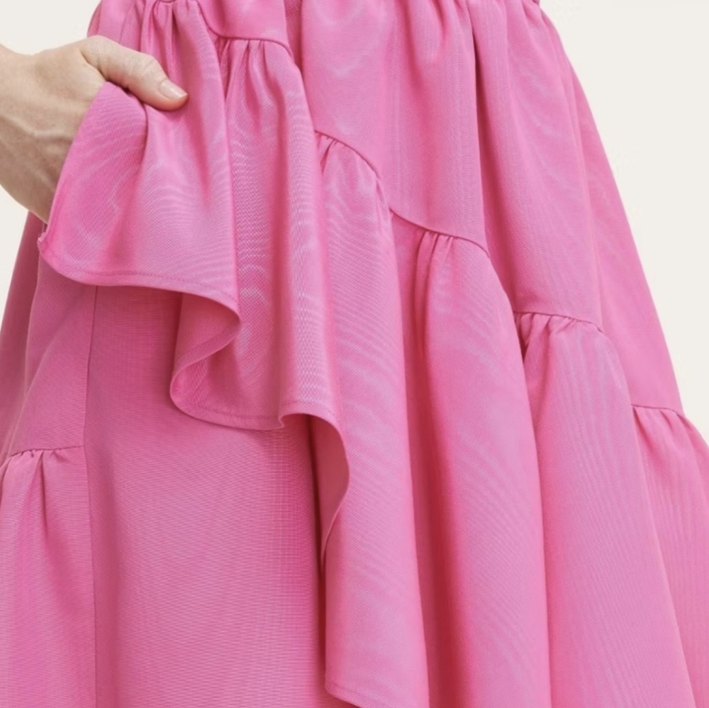 Kate Spade Tiered Ruffle Midi Fit & Flare Pocket Dress PINK - Picture 3 of 6